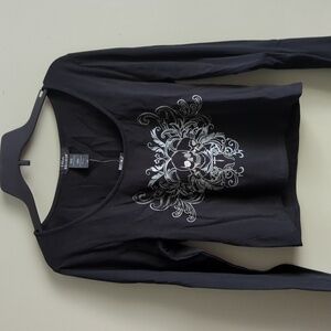 NEW - Black, Long Sleeve, Crop Top - Social Collision, Hot Topic - Large